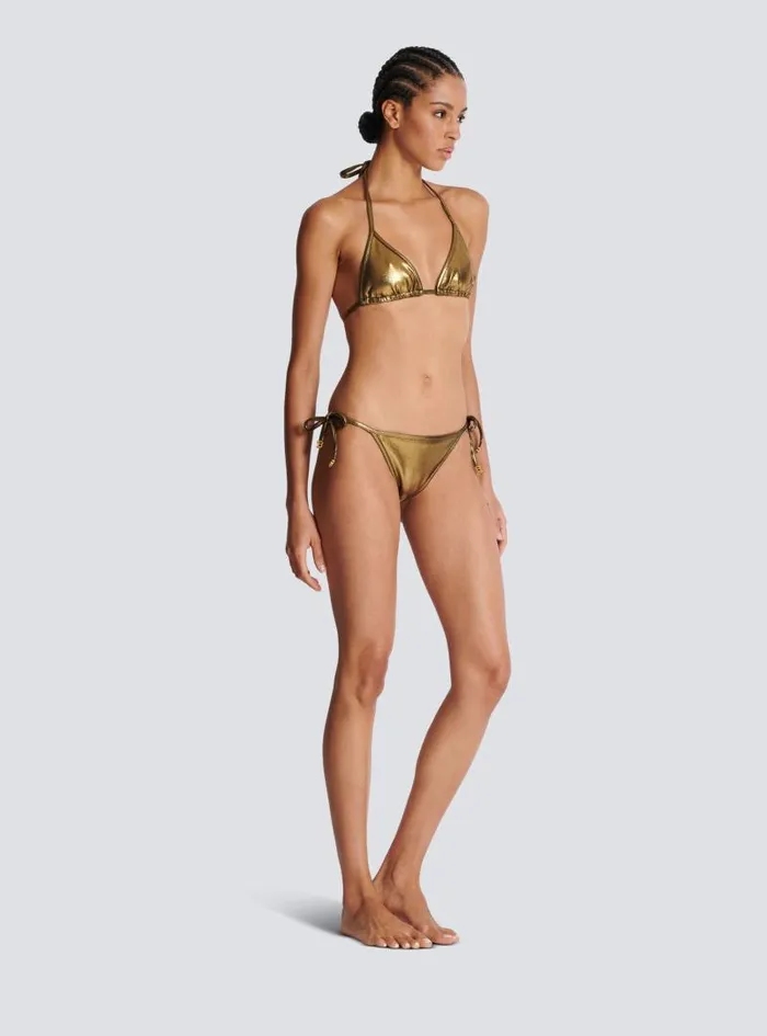 Balmain Swimwear Women Metallic Triangle Bikini Gold