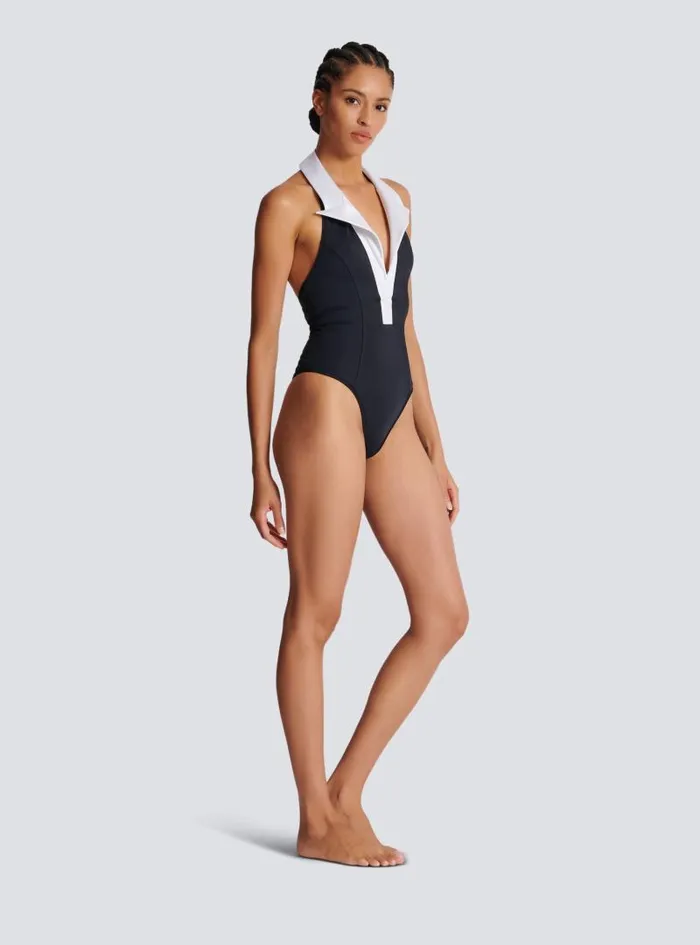 Balmain Swimwear Women Onepiece Swimsuit With Contrasting Collar Black