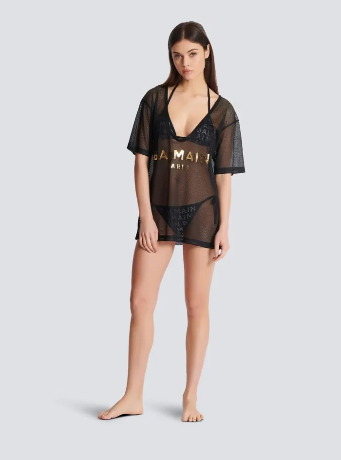 Balmain Swimwear Women Paris Mesh Tshirt Black