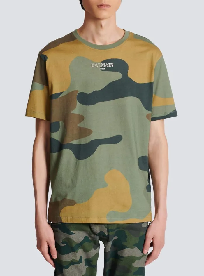 Balmain TShirts Men Camouflage Vintage Tshirt Khaki