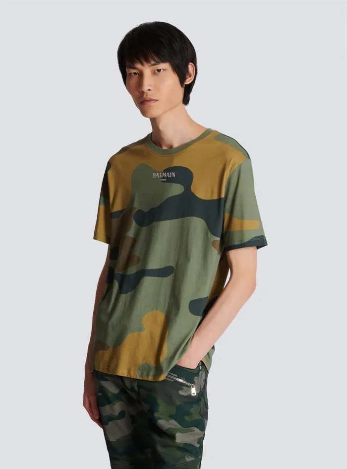 Balmain TShirts Men Camouflage Vintage Tshirt Khaki