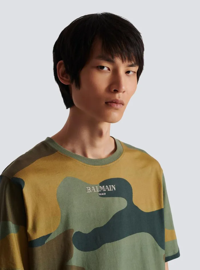 Balmain TShirts Men Camouflage Vintage Tshirt Khaki