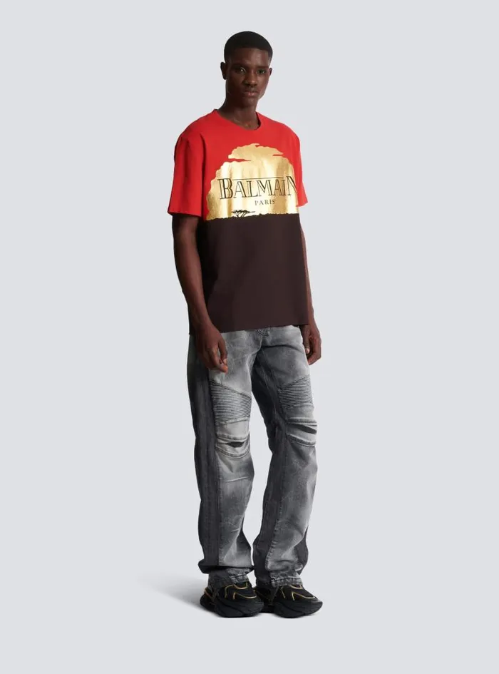 Balmain TShirts Men Disney X The Lion King 8211 Relaxed Tshirt With Sunset Print Red