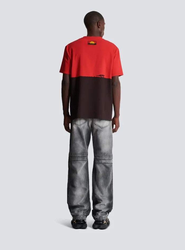 Balmain TShirts Men Disney X The Lion King 8211 Relaxed Tshirt With Sunset Print Red