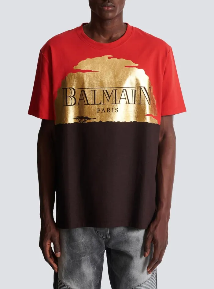 Balmain TShirts Men Disney X The Lion King 8211 Relaxed Tshirt With Sunset Print Red