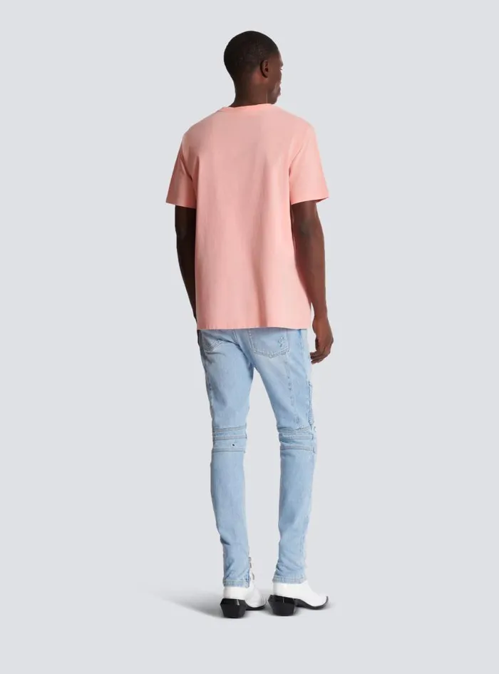 Balmain TShirts Men Loose Tshirt With Vintage Embroidery Pink