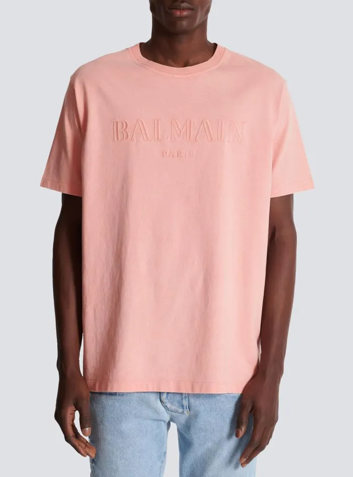 Balmain TShirts Men Loose Tshirt With Vintage Embroidery Pink