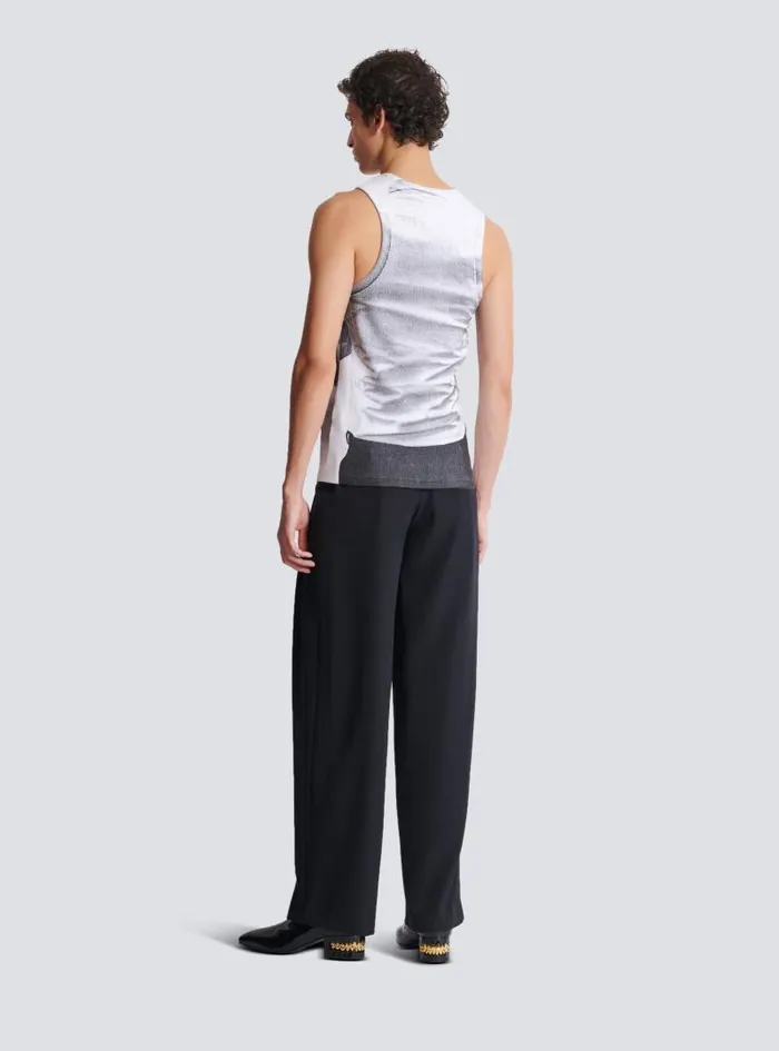 Balmain TShirts Men Ribbed Tank Top With Tie Print White