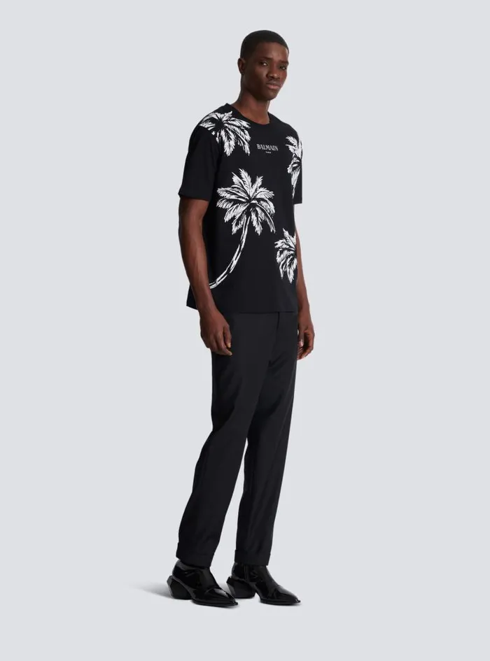 Balmain TShirts Men Vintage Tshirt With Palm Tree Print Black