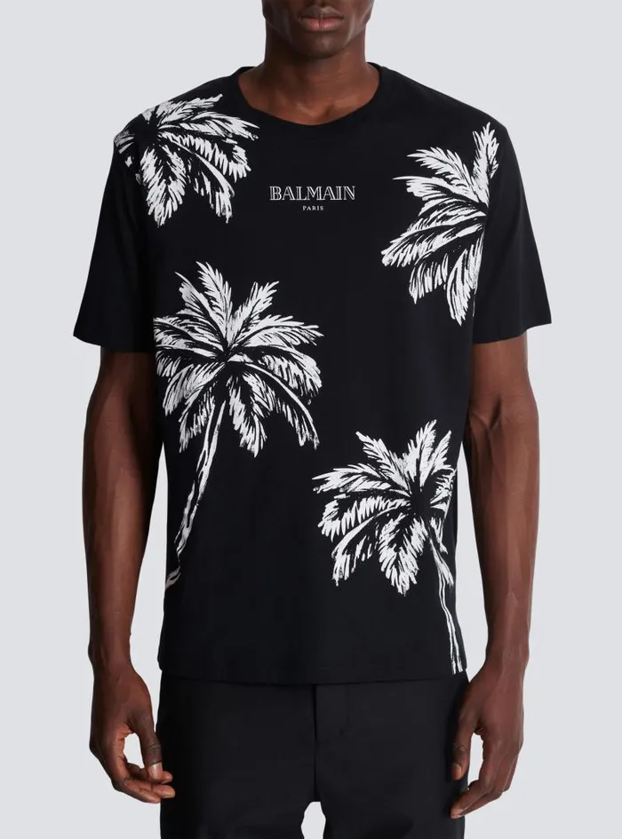 Balmain TShirts Men Vintage Tshirt With Palm Tree Print Black