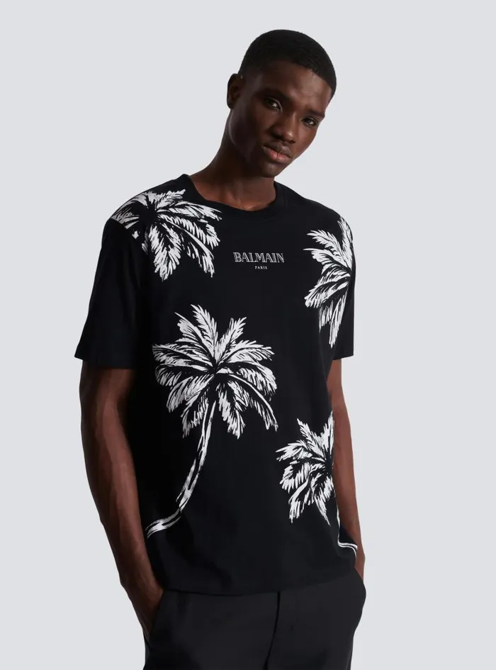 Balmain TShirts Men Vintage Tshirt With Palm Tree Print Black