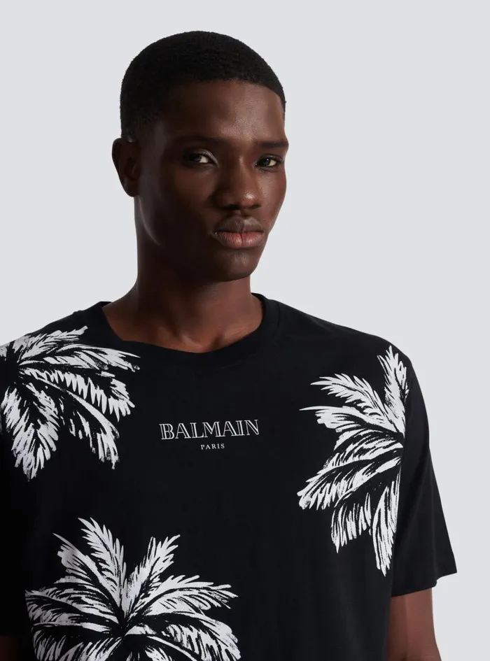 Balmain TShirts Men Vintage Tshirt With Palm Tree Print Black