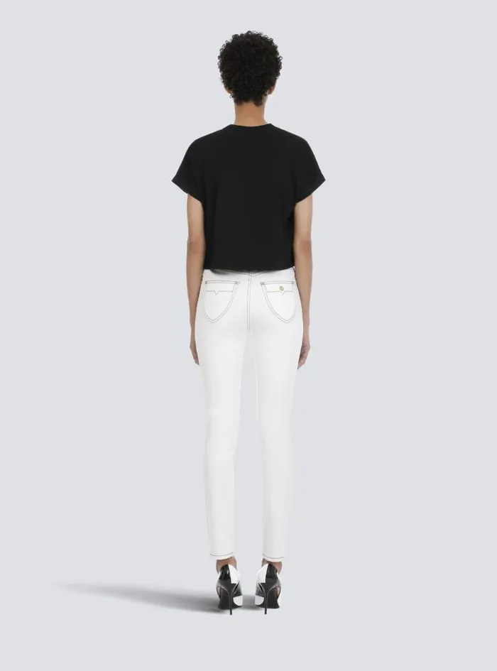 Balmain TShirts Women Cropped Ecodesigned Cotton Tshirt With Small Flocked Logo Black