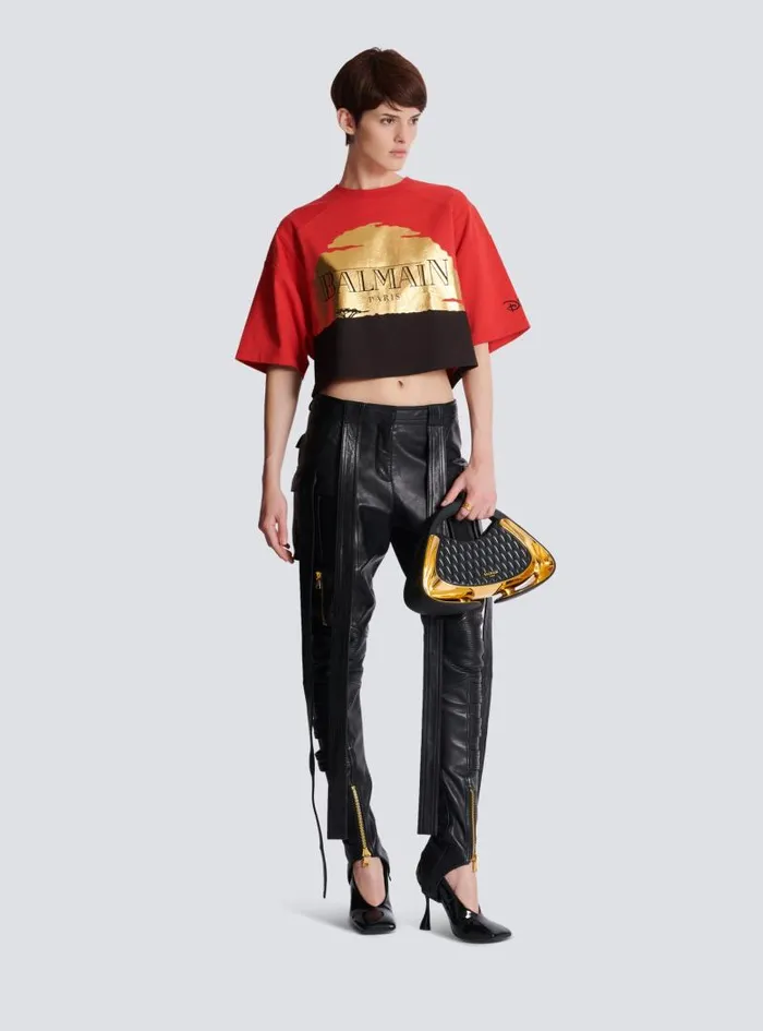 Balmain TShirts Women Disney X The Lion King 8211 Cropped Tshirt With Sunset Print Red