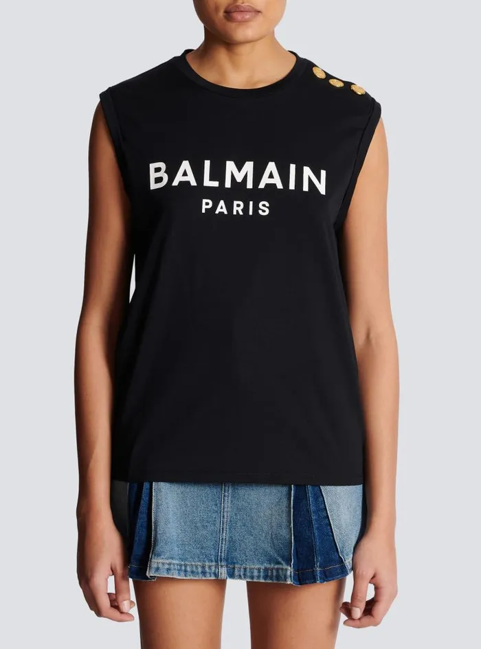 Balmain TShirts Women Ecodesigned Cotton Tshirt With Logo Print Black