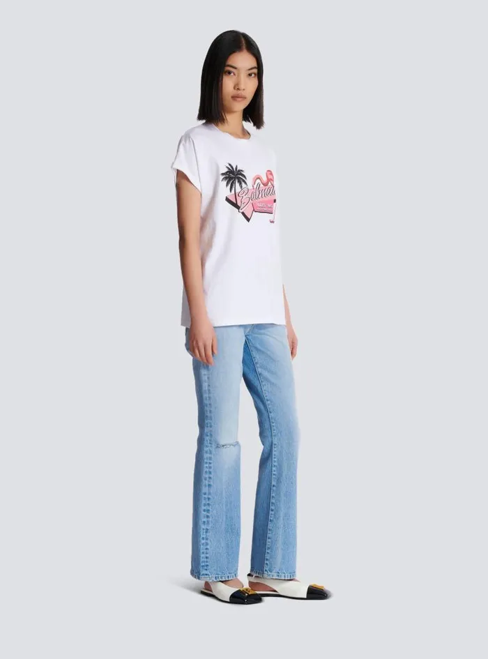 Balmain TShirts Women Flamingo Tshirt White