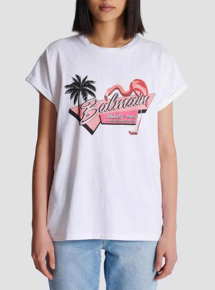 Balmain TShirts Women Flamingo Tshirt White