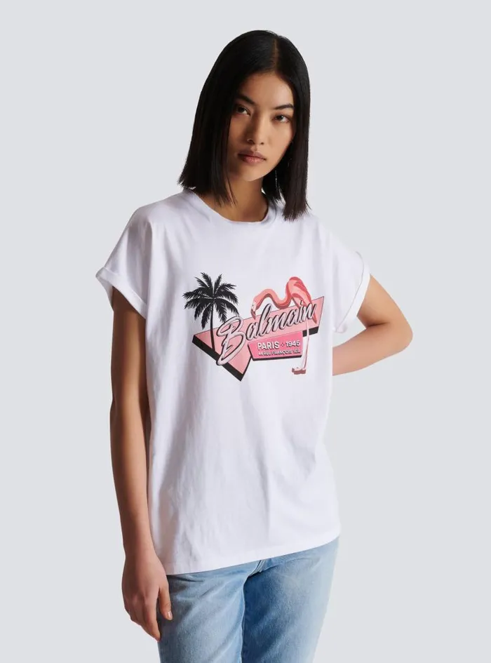 Balmain TShirts Women Flamingo Tshirt White