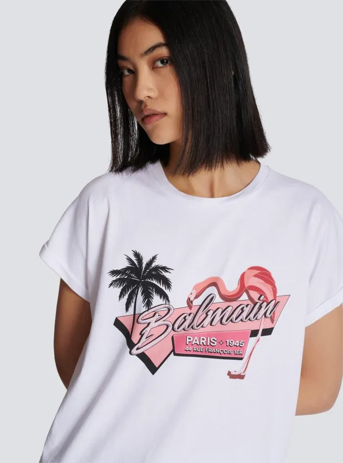 Balmain TShirts Women Flamingo Tshirt White