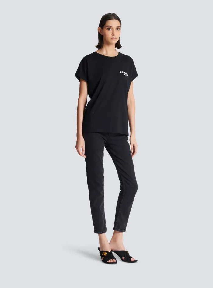 Balmain TShirts Women Flocked Tshirt Black