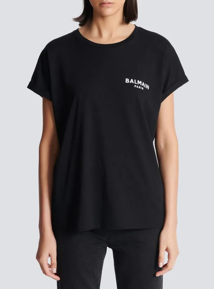 Balmain TShirts Women Flocked Tshirt Black