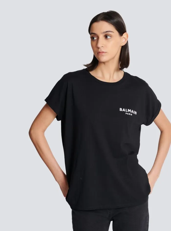 Balmain TShirts Women Flocked Tshirt Black