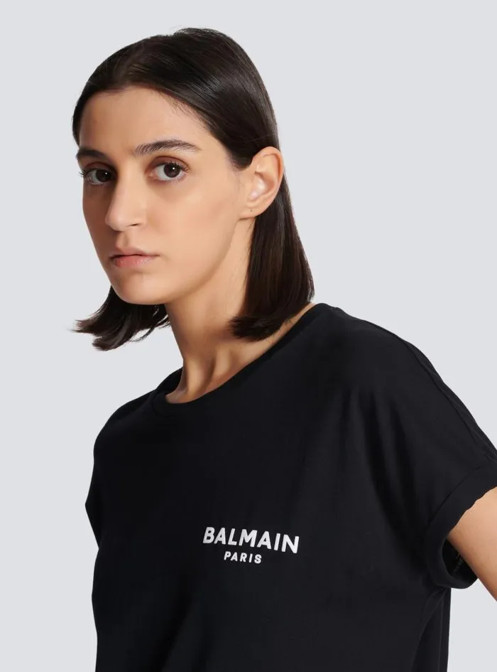 Balmain TShirts Women Flocked Tshirt Black