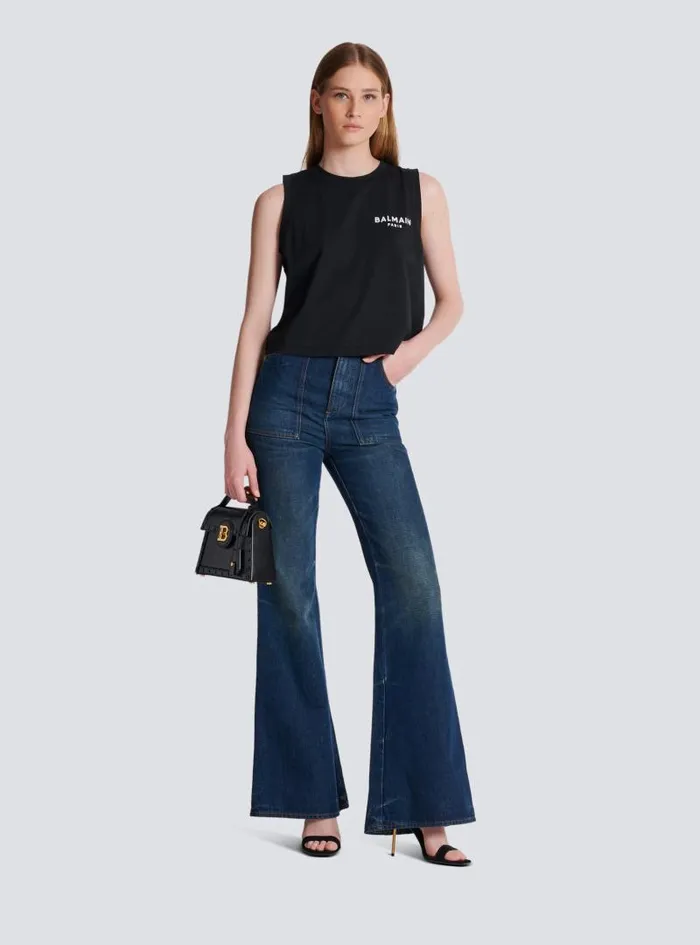 Balmain TShirts Women Flocked Tank Top Black
