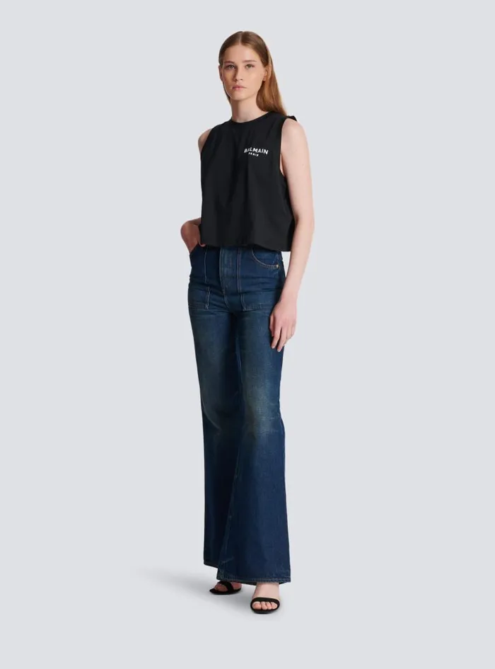 Balmain TShirts Women Flocked Tank Top Black
