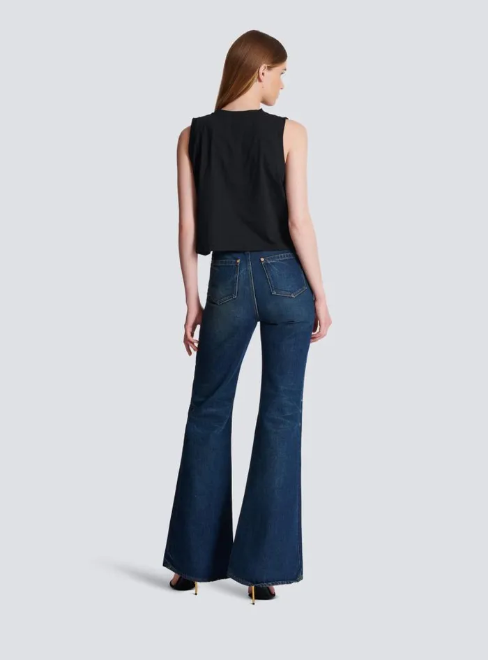 Balmain TShirts Women Flocked Tank Top Black