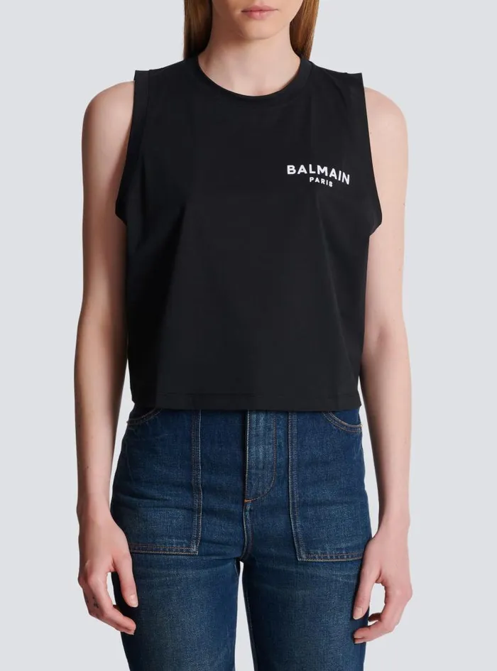 Balmain TShirts Women Flocked Tank Top Black