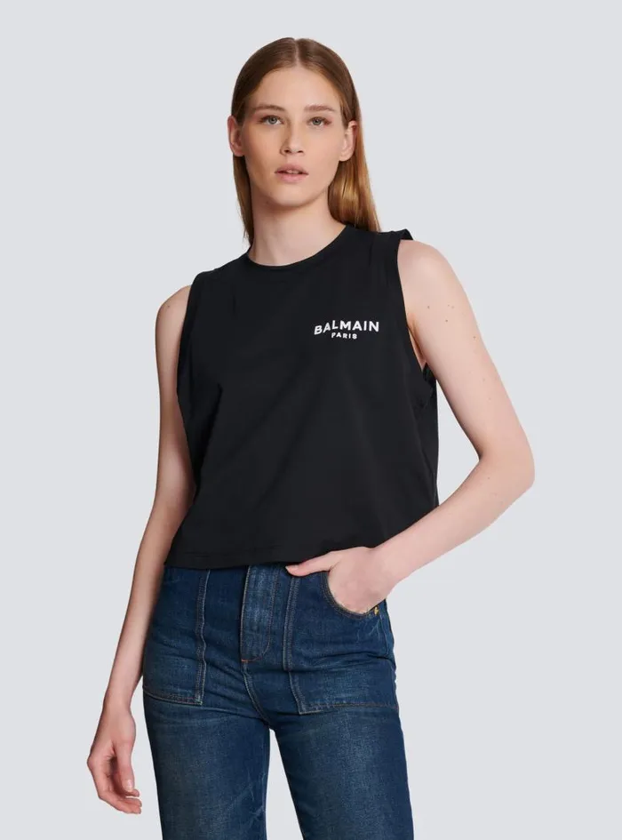 Balmain TShirts Women Flocked Tank Top Black