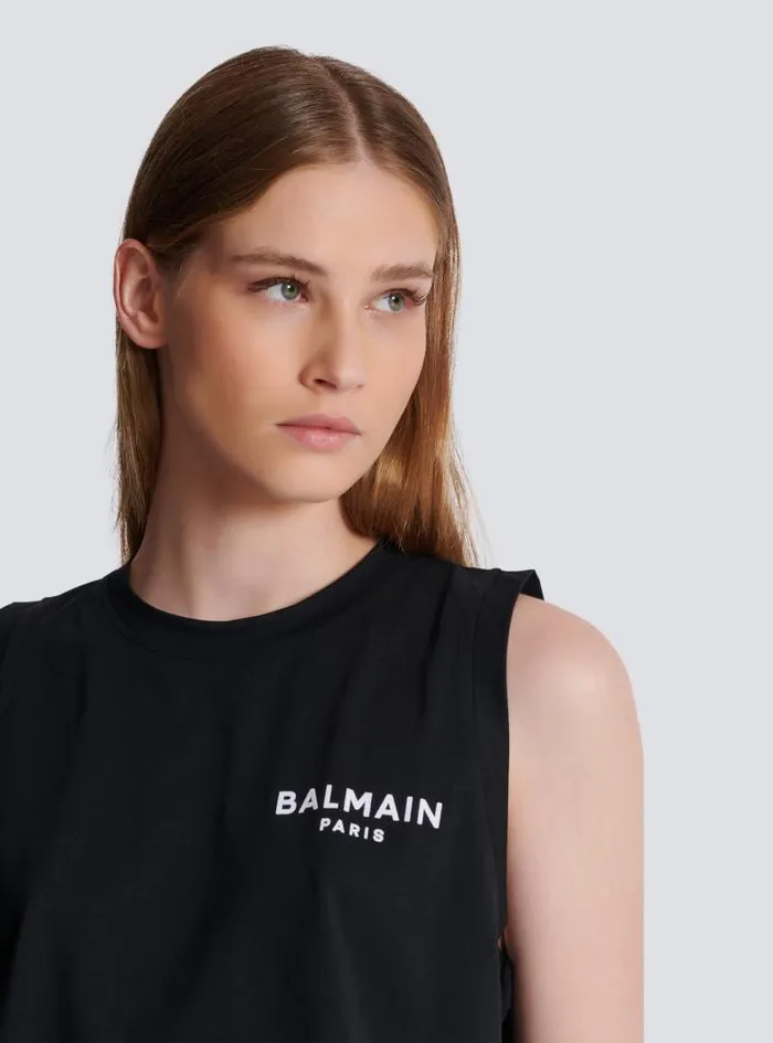 Balmain TShirts Women Flocked Tank Top Black