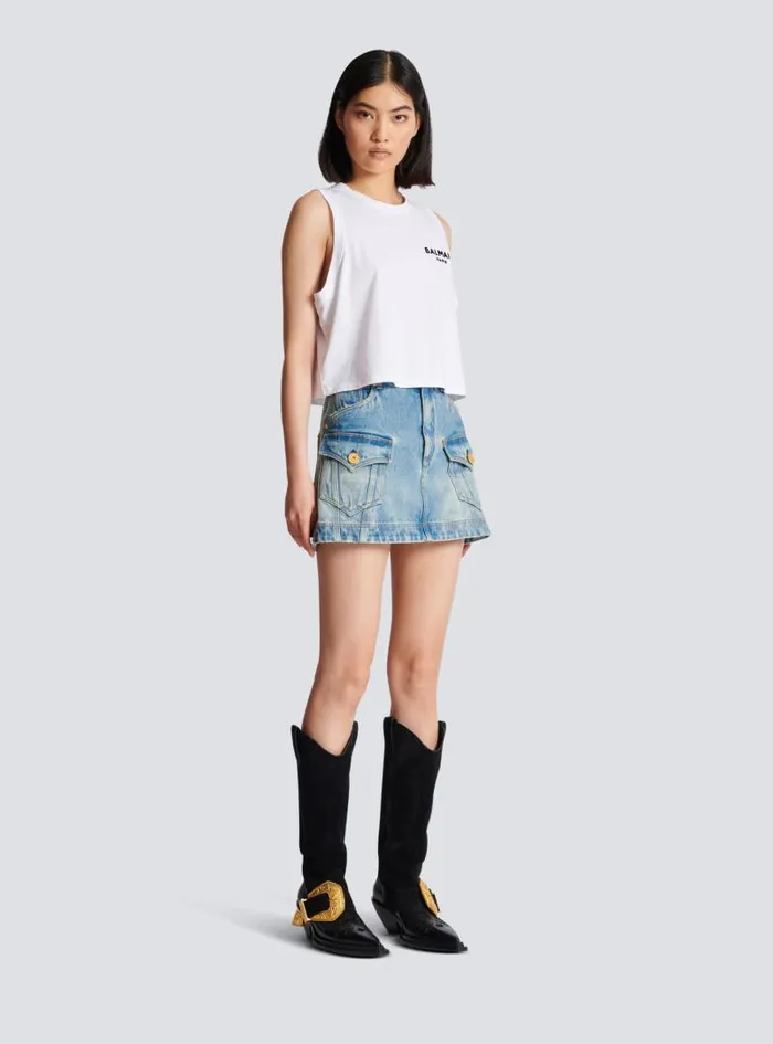 Balmain TShirts Women Flocked Tank Top White