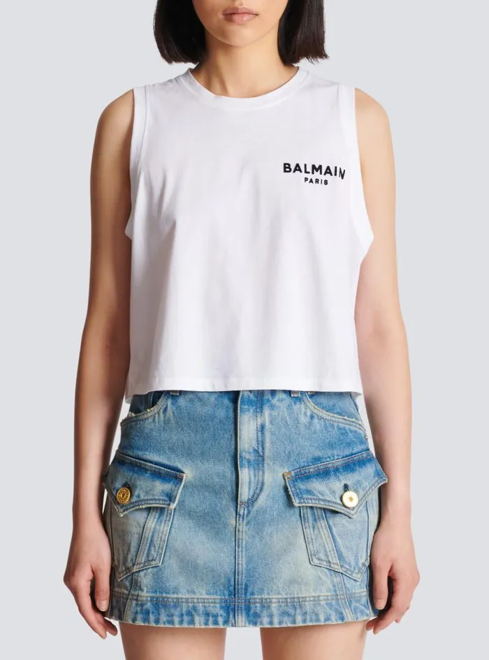 Balmain TShirts Women Flocked Tank Top White