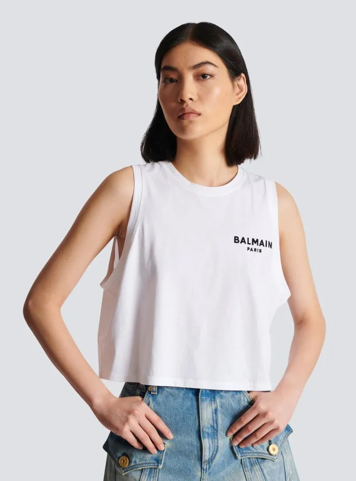 Balmain TShirts Women Flocked Tank Top White