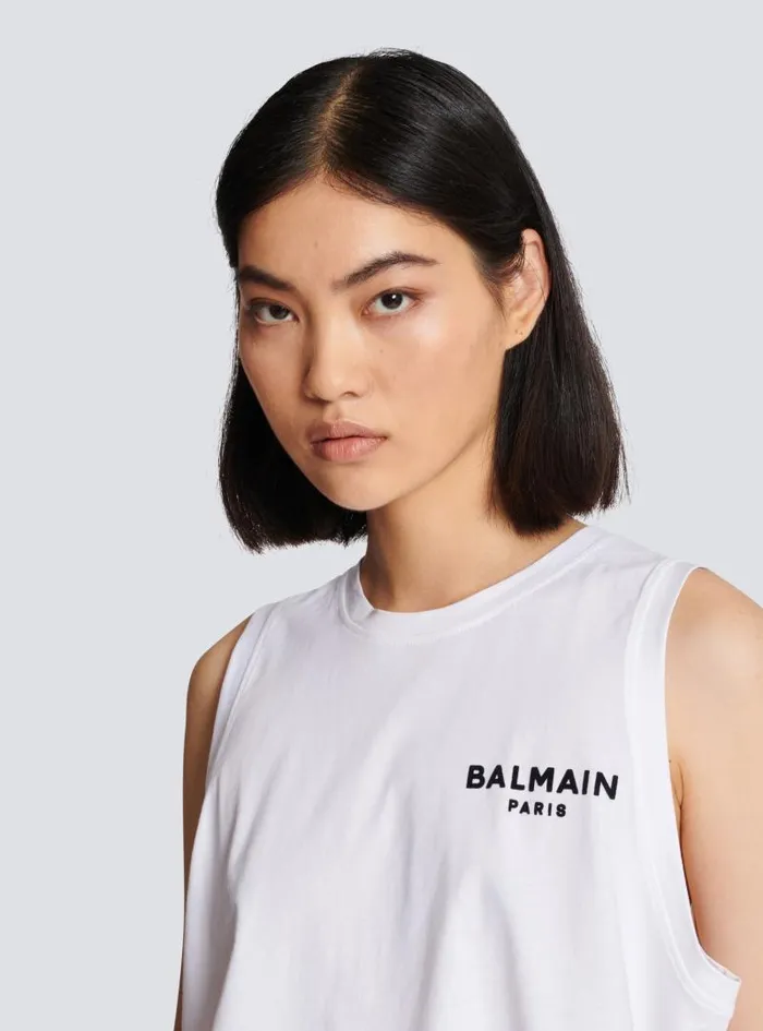 Balmain TShirts Women Flocked Tank Top White