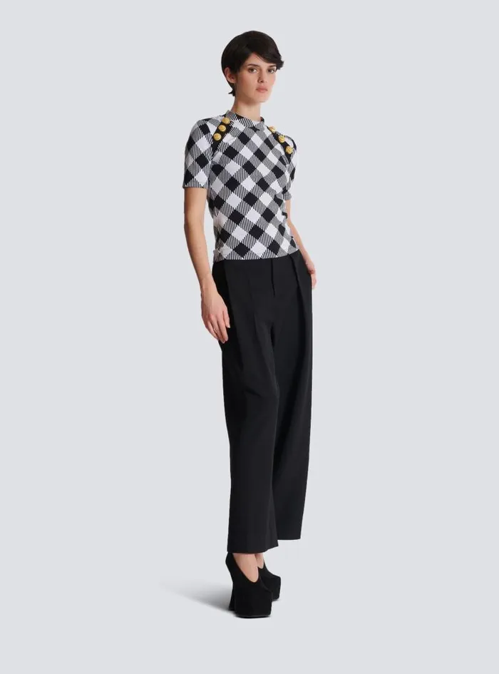 Balmain TShirts Women Gingham Button Tshirt Black