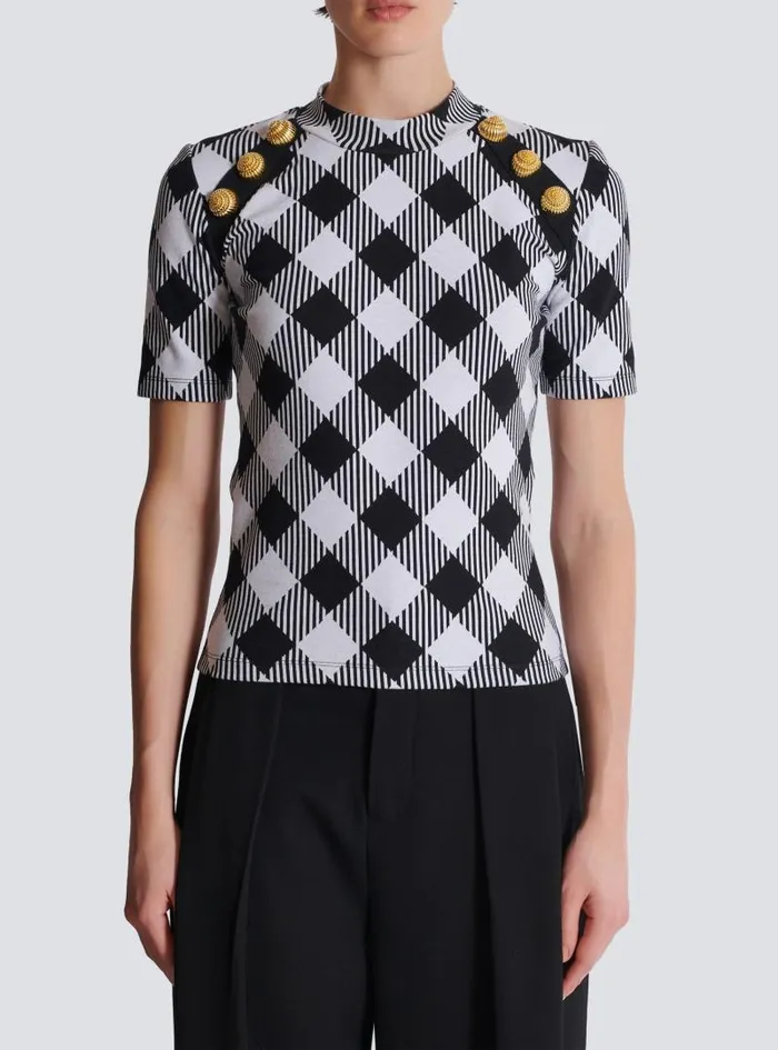Balmain TShirts Women Gingham Button Tshirt Black