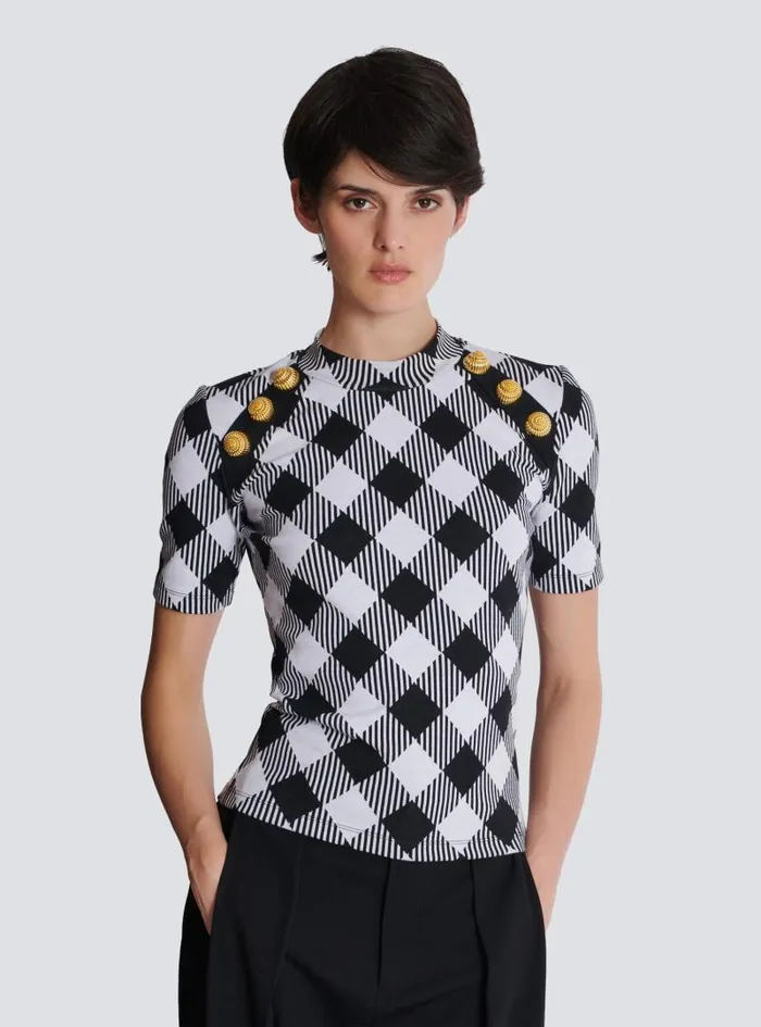 Balmain TShirts Women Gingham Button Tshirt Black