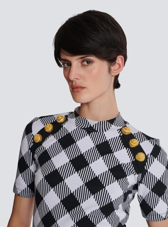 Balmain TShirts Women Gingham Button Tshirt Black