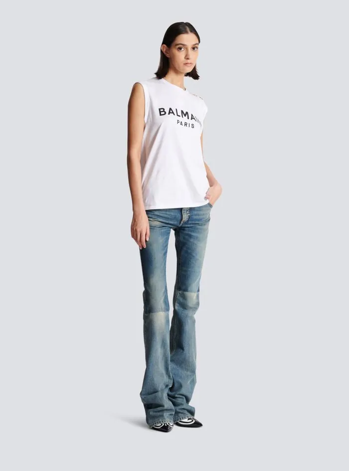 Balmain TShirts Women Paris Tank Top White