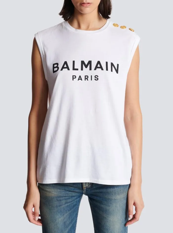 Balmain TShirts Women Paris Tank Top White