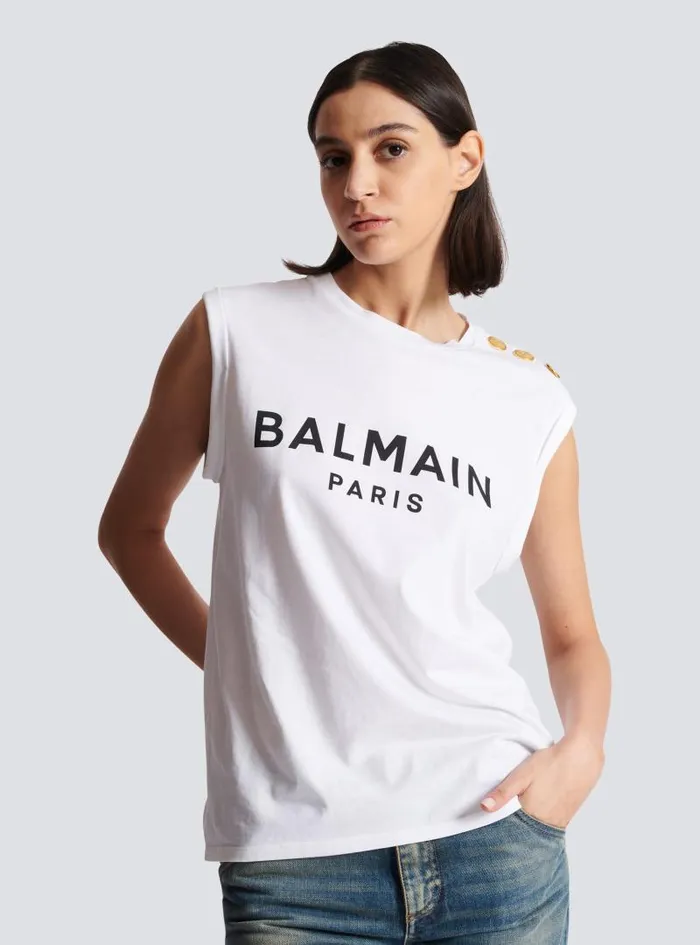 Balmain TShirts Women Paris Tank Top White