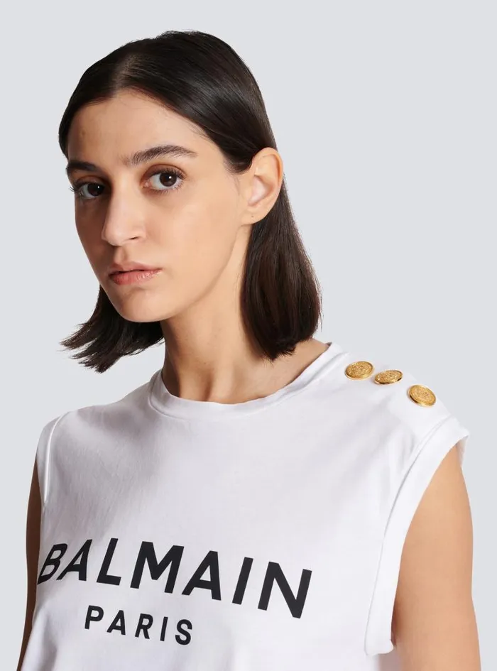 Balmain TShirts Women Paris Tank Top White
