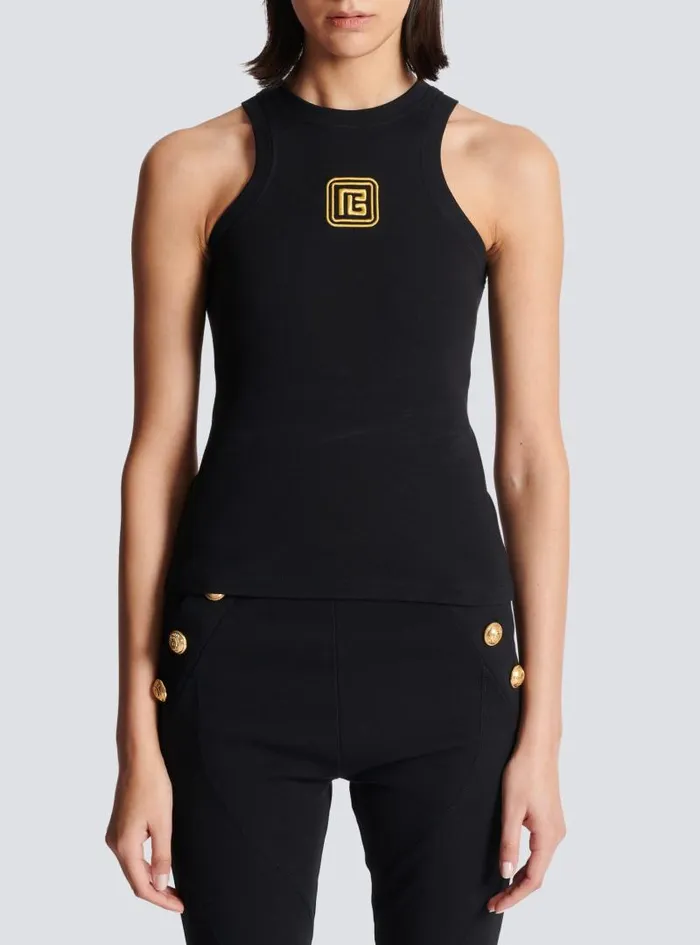 Balmain TShirts Women PB Embroidered Tank Top Black