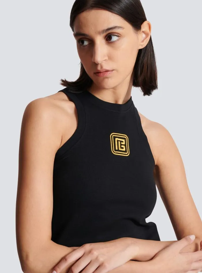 Balmain TShirts Women PB Embroidered Tank Top Black