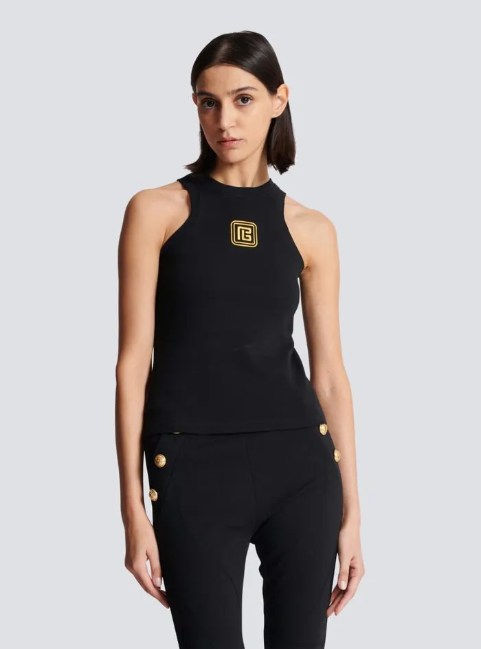 Balmain TShirts Women PB Embroidered Tank Top Black