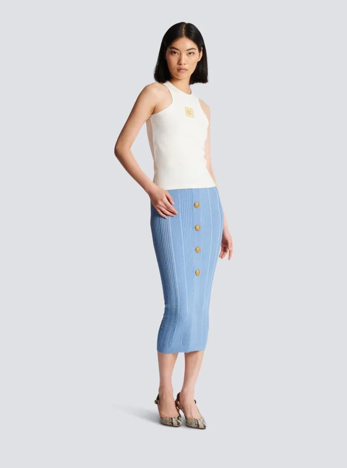 Balmain TShirts Women PB Embroidered Tank Top White