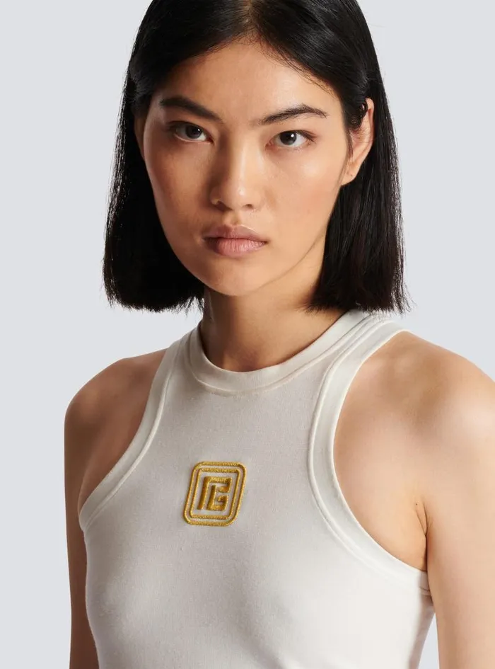 Balmain TShirts Women PB Embroidered Tank Top White